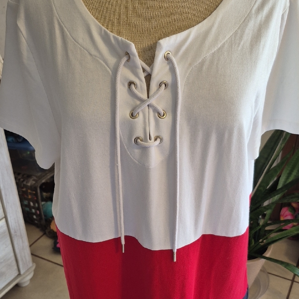 Tommy Hilfiger Colorblock Midi Dress - White, Red, and Blue - Picture 3 of 6